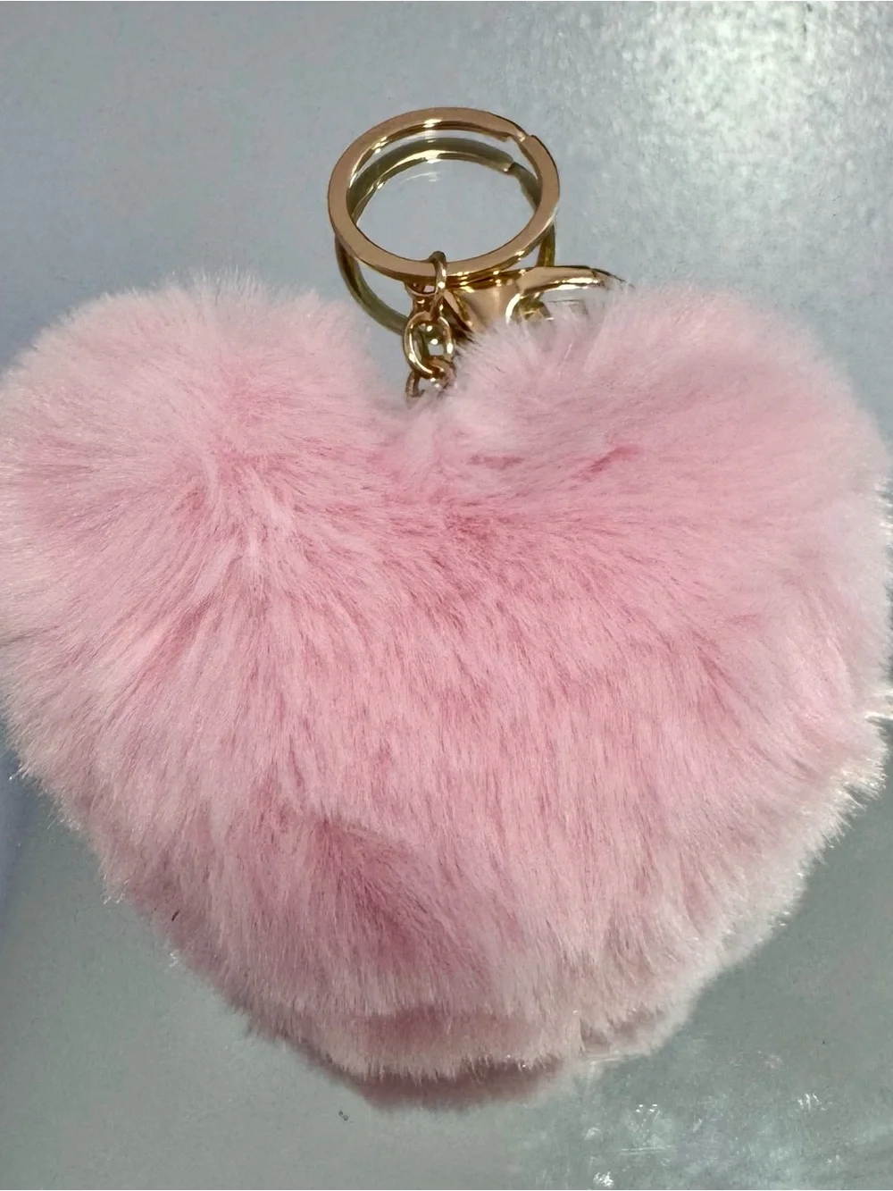 New Pink Faux Fur Heart Keychain